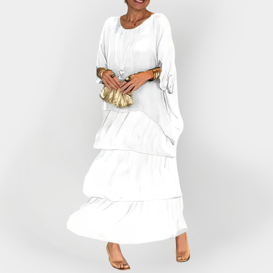 Plisuotas Suknelė su Dviejų Sluoksnių Efektu