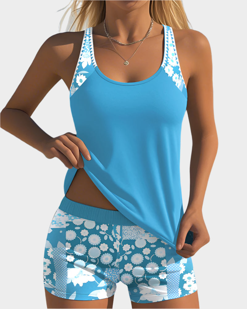 Patogus Dviejų Dalių Maudymosi Kostiumėlis su Gėlių Raštu