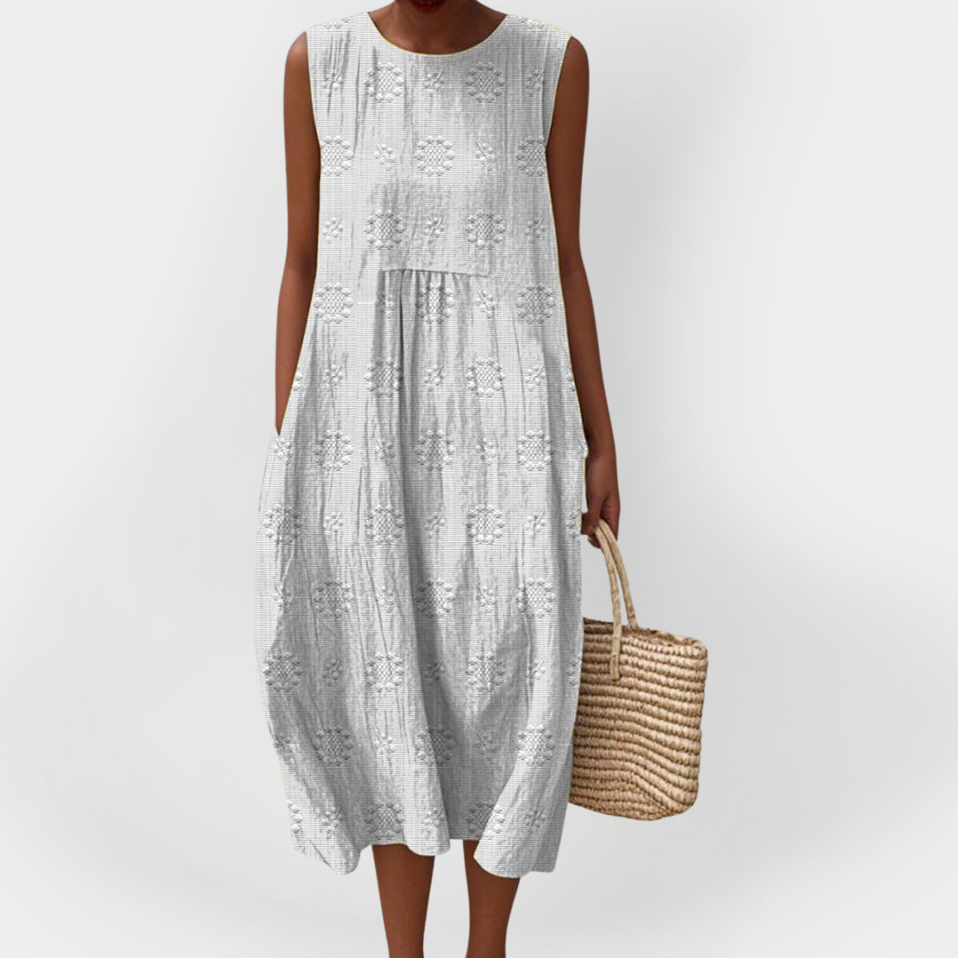 Stilinga Medvilninė Suknelė be Rankovių su Kišenėmis