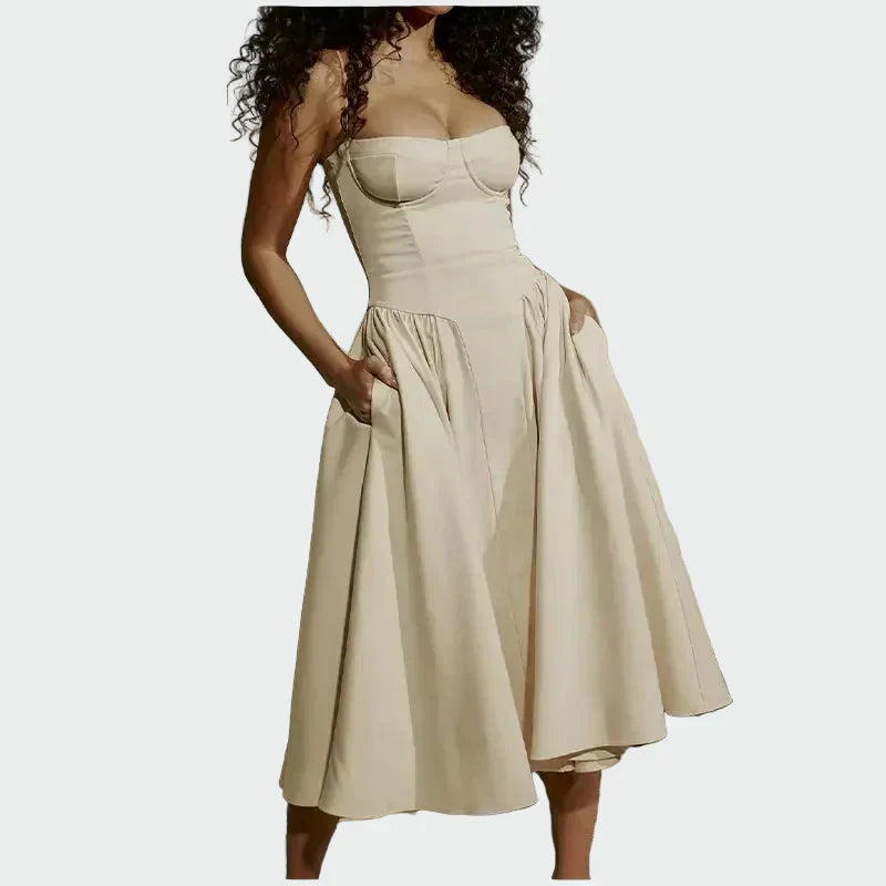 Satino Maxi Suknelė su Plonomis Petnešomis