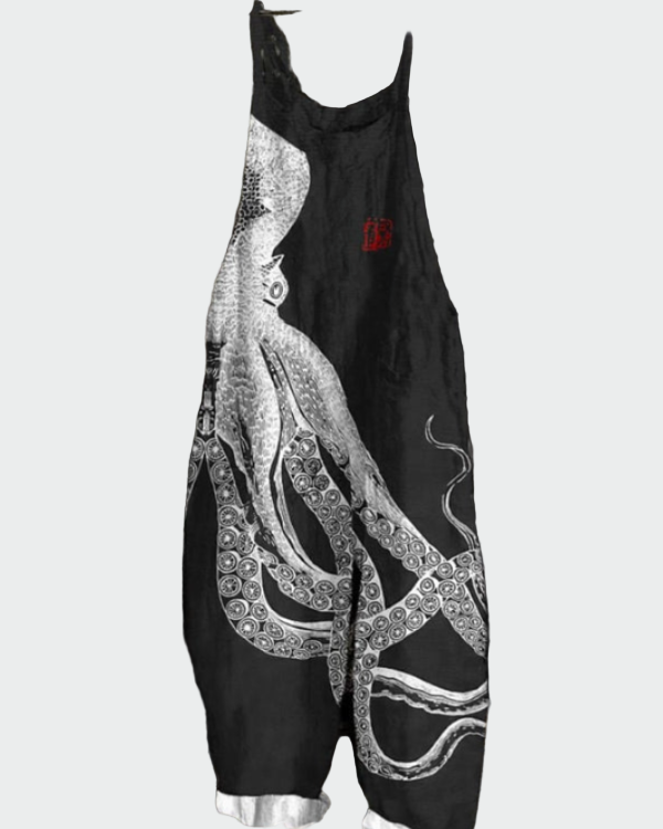 Moteriškas platus džinsinis kombinezonas