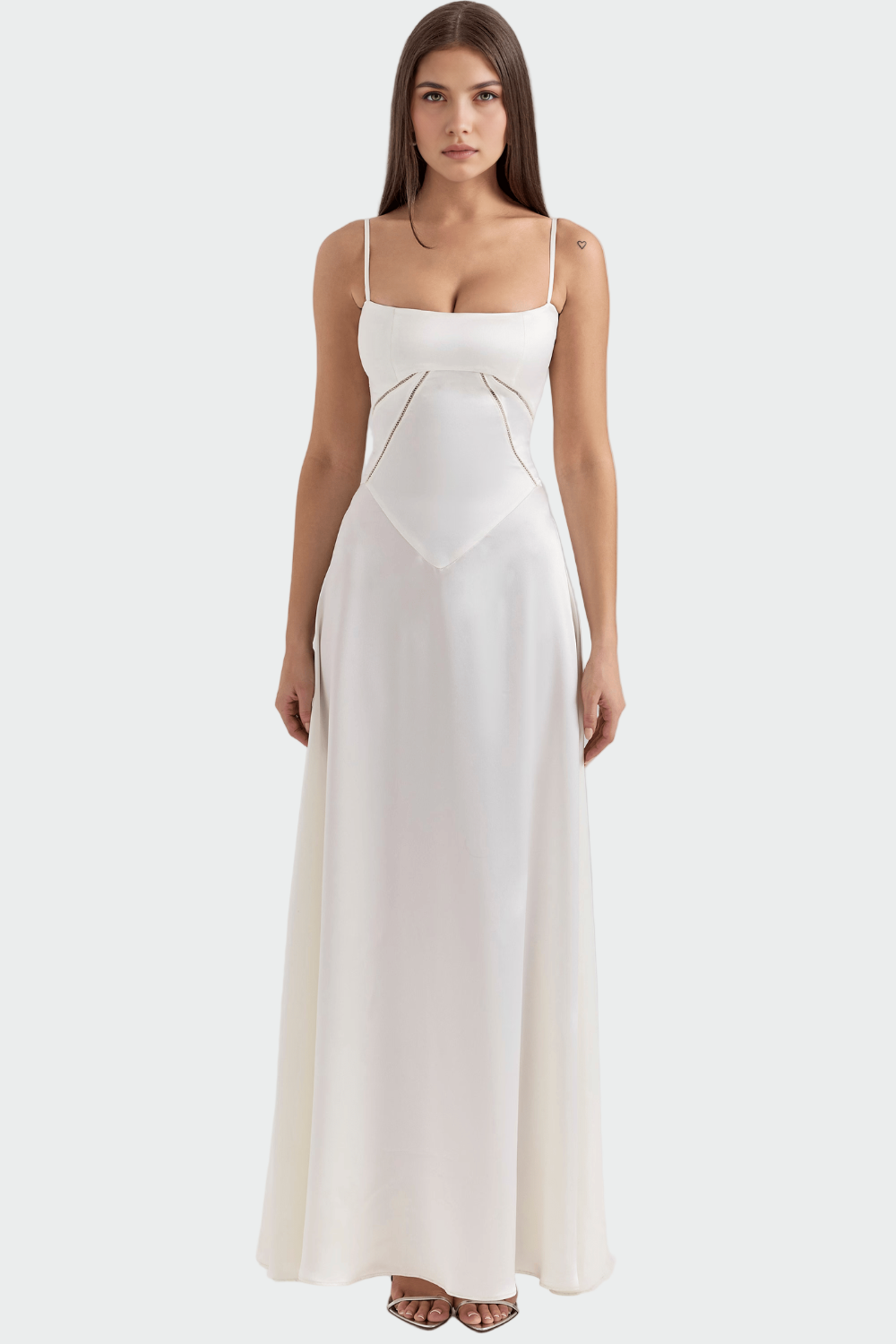 Satininis Maxi Suknelė su Plonomis Petnešomis