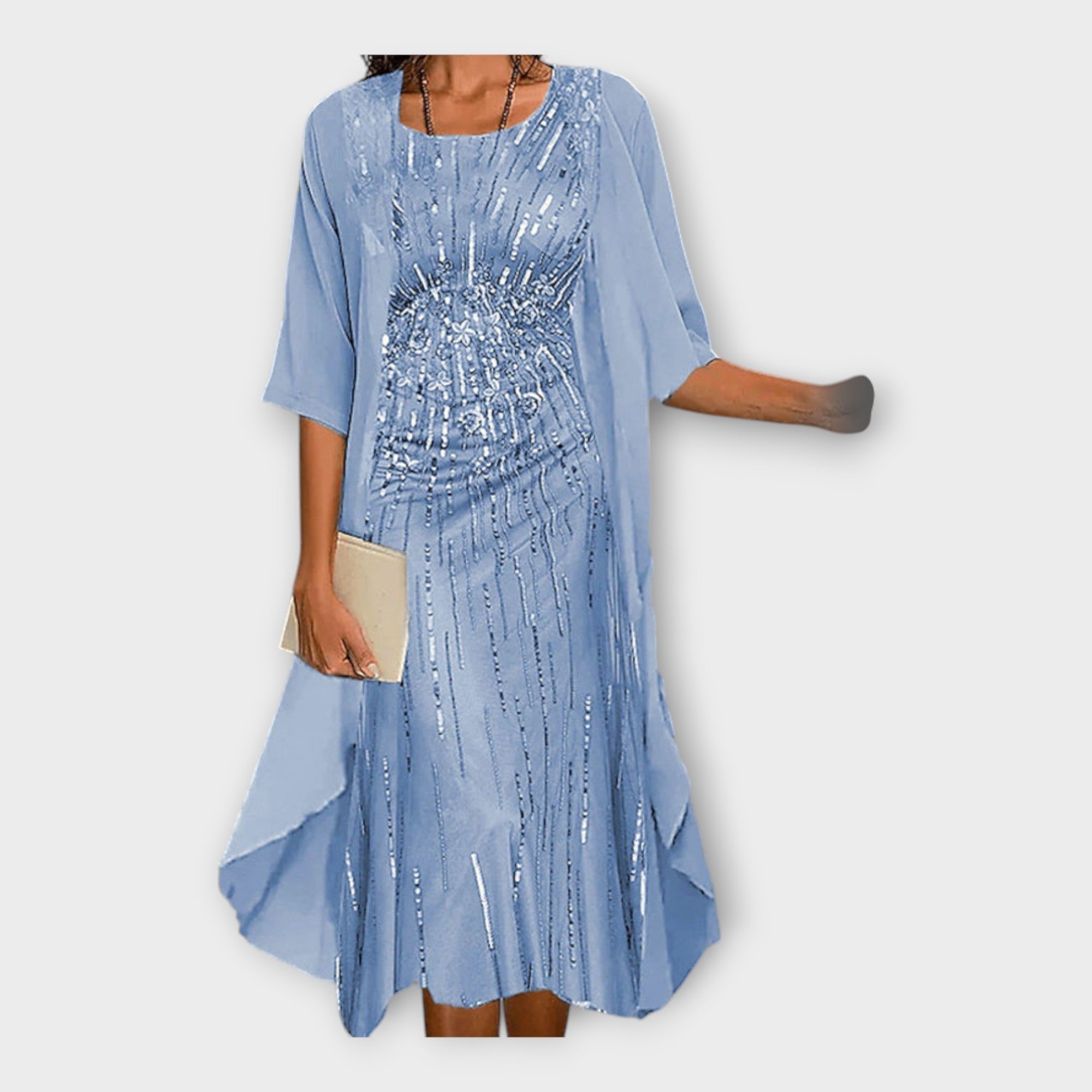 Lengvas Suknelė su Išorine Švarku ir Raštais