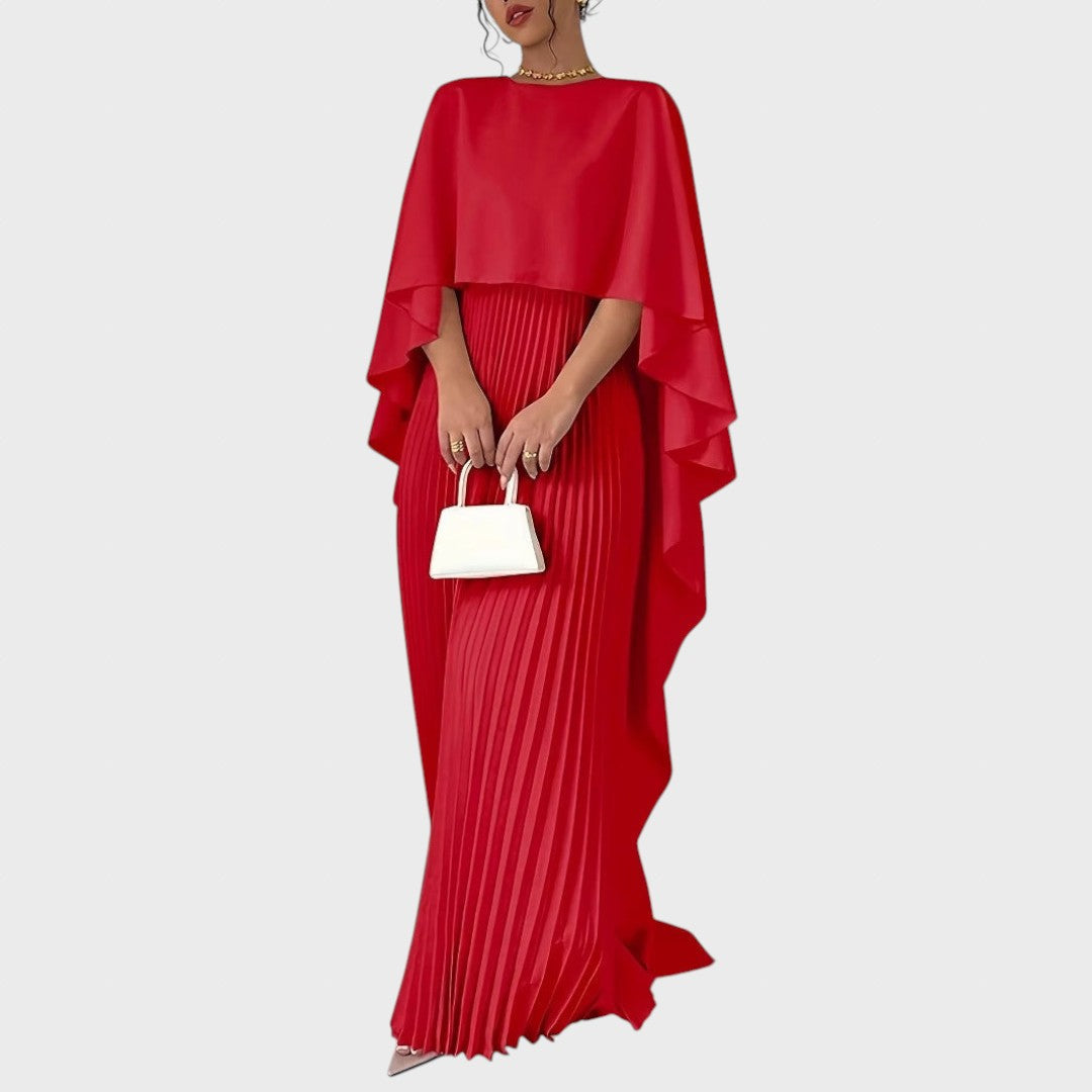 Aina | Elegantiška ilga suknelė su apsiaustu ir klostuotu sijonu